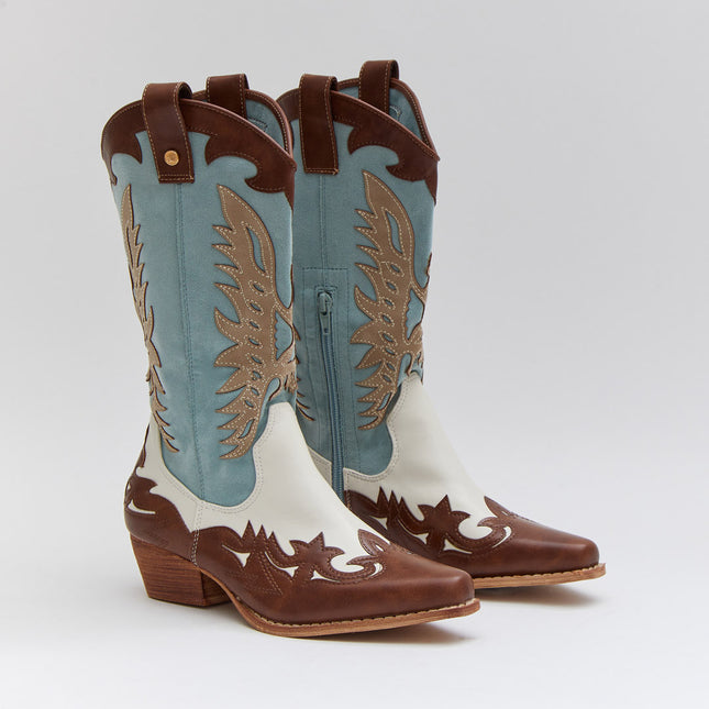 Buonarotti Cowboy Stiefel Weiß Retro Blau