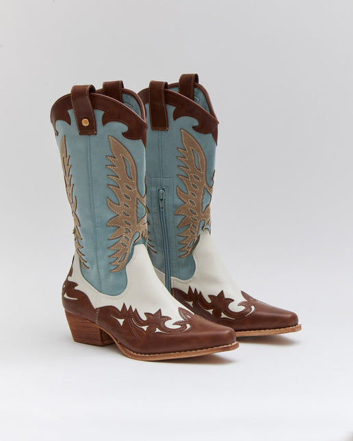 Buonarotti Cowboy Stiefel Weiß Retro Blau