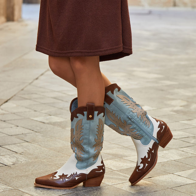 Buonarotti Cowboy Stiefel Weiß Retro Blau