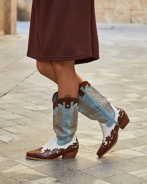 Buonarotti Cowboy Stiefel Weiß Retro Blau