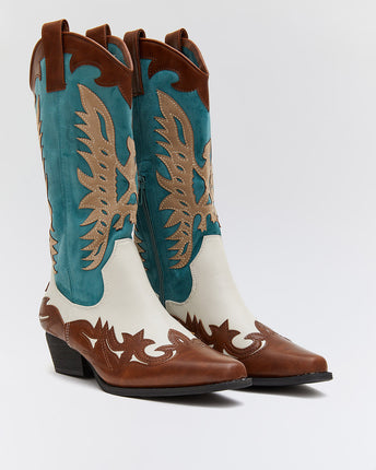 Buonarotti Cowboy Stiefel Weiß Retro Braun