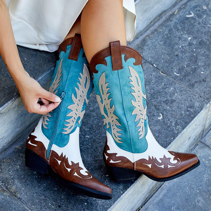 Buonarotti Cowboy Stiefel Weiß Retro Braun