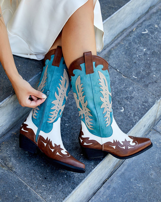 Buonarotti Cowboy Stiefel Weiß Retro Braun