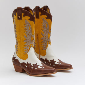 Buonarotti Cowboy Stiefel Weiß Retro Gelb