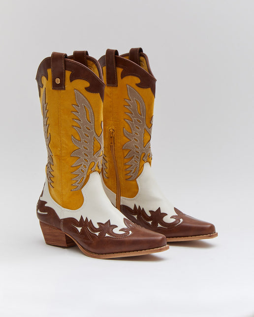 Buonarotti Cowboy Stiefel Weiß Retro Gelb