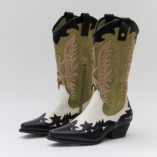 Buonarotti Cowboy Stiefel Weiß Retro Grün