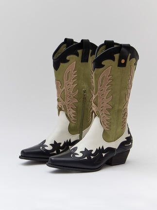 Buonarotti Cowboy Stiefel Weiß Retro Grün