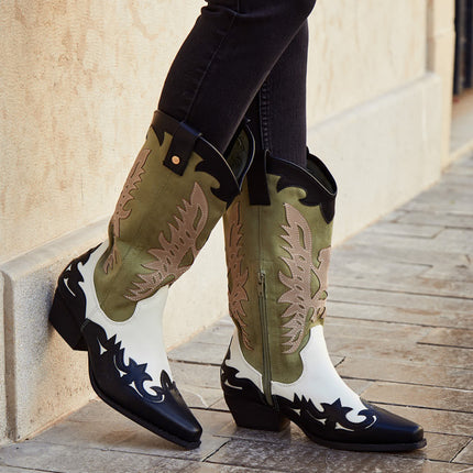 Buonarotti Cowboy Stiefel Weiß Retro Grün