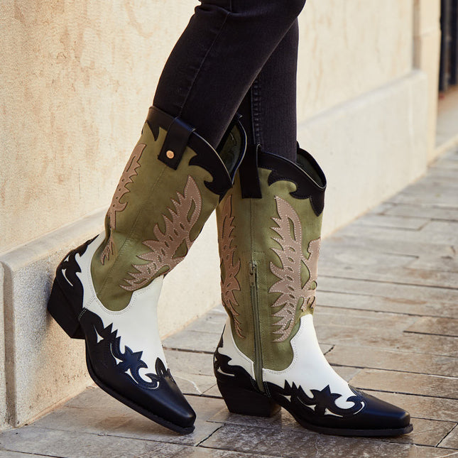 Buonarotti Cowboy Stiefel Weiß Retro Grün