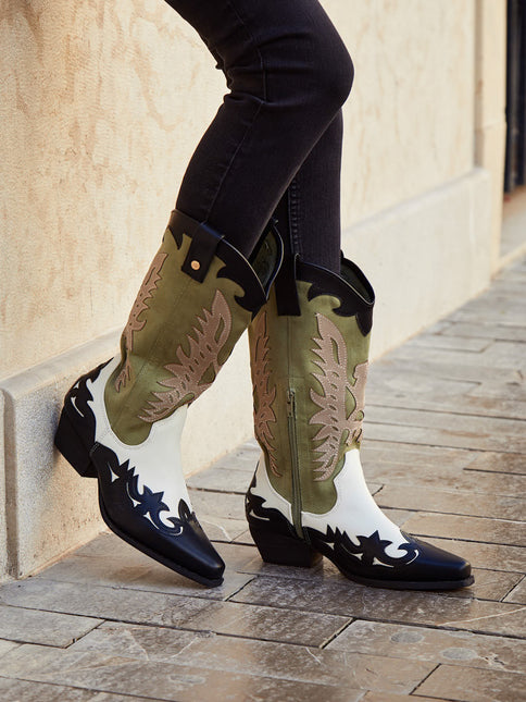 Buonarotti Cowboy Stiefel Weiß Retro Grün