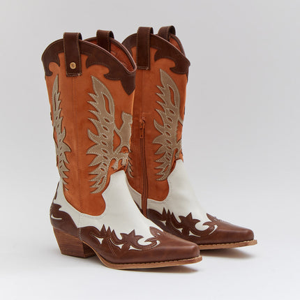 Buonarotti Cowboy Stiefel Weiß Retro Orange