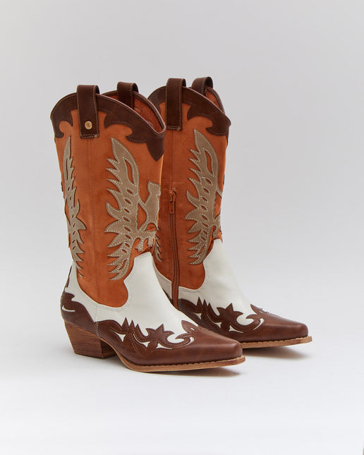 Buonarotti Cowboy Stiefel Weiß Retro Orange