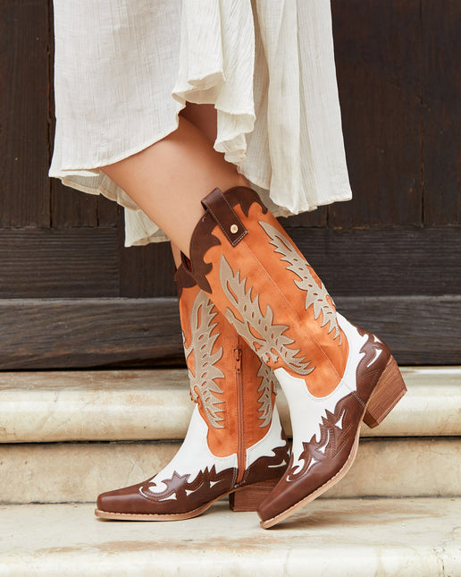 Buonarotti Cowboy Stiefel Weiß Retro Orange