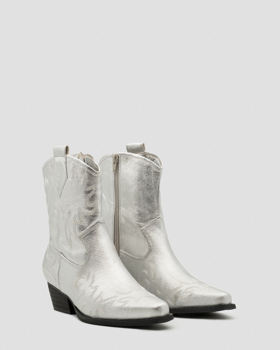 Buonarotti Cowboy Stiefel Silber kurz genäht