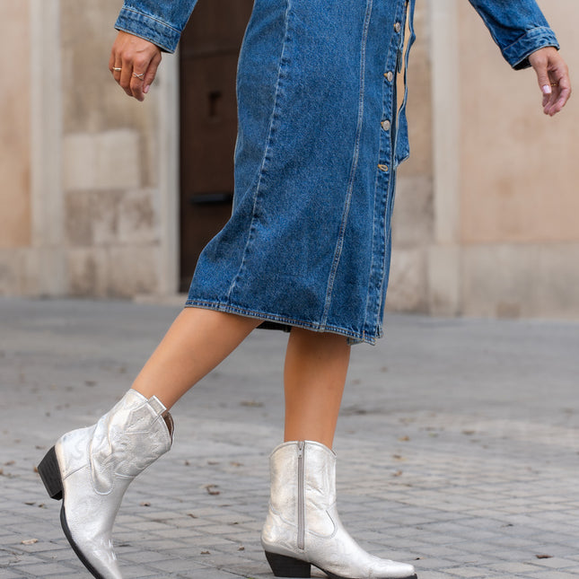 Buonarotti Cowboy Stiefel Silber kurz genäht