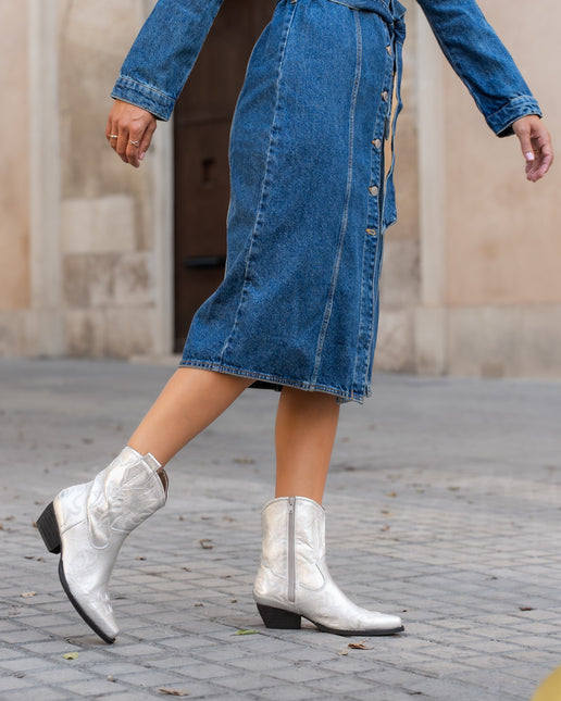 Buonarotti Cowboy Stiefel Silber kurz genäht