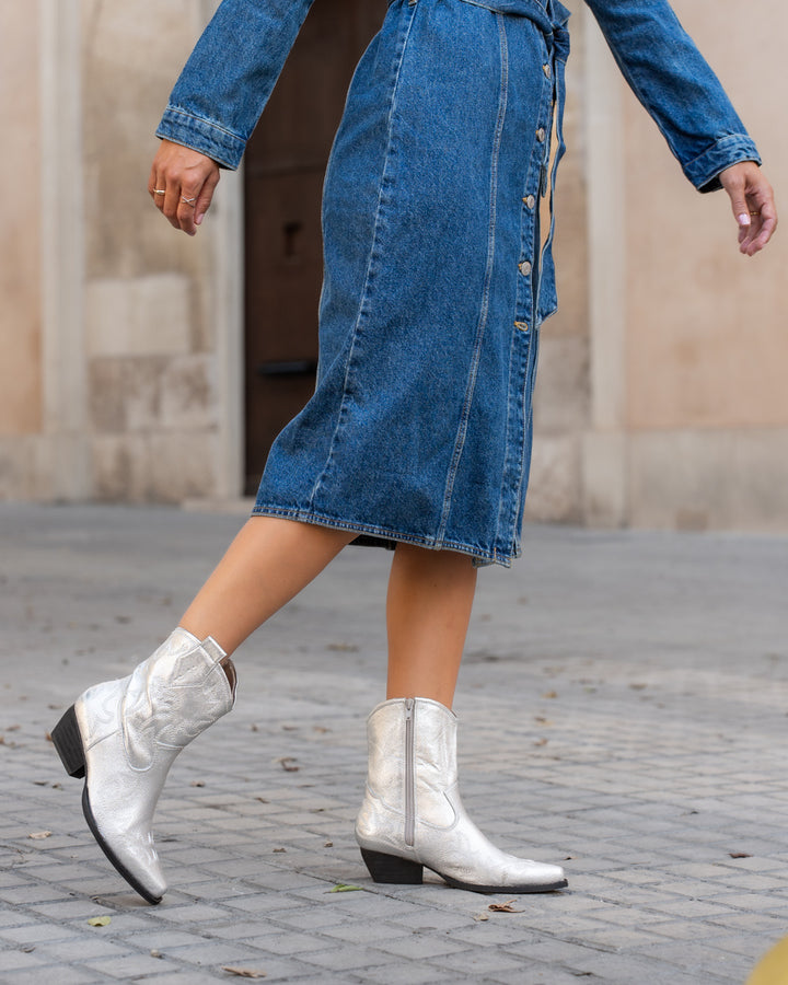 Buonarotti Cowboy Stiefel Silber kurz genäht