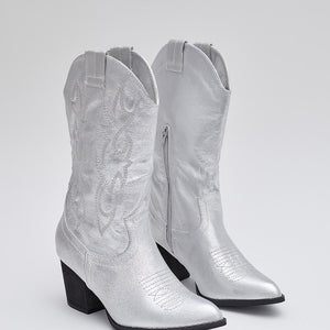 Buonarotti Cowboystiefel Silberne Metallic-Nähte