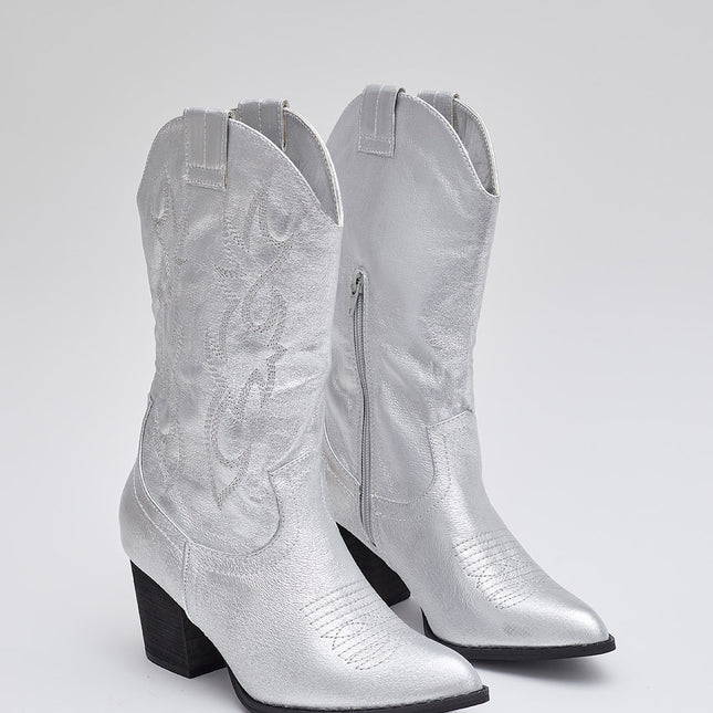 Buonarotti Cowboystiefel Silberne Metallic-Nähte