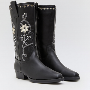 Buonarotti Cowboystiefel Schwarze Blumenstickerei