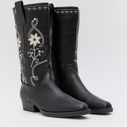 Buonarotti Cowboystiefel Schwarze Blumenstickerei