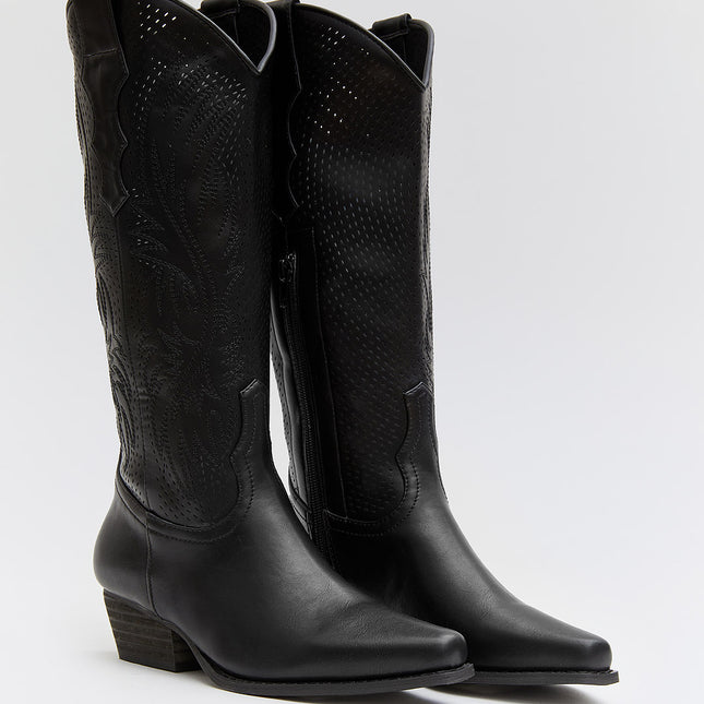 Buonarotti Cowboy Stiefel Schwarz Kunstleder Western