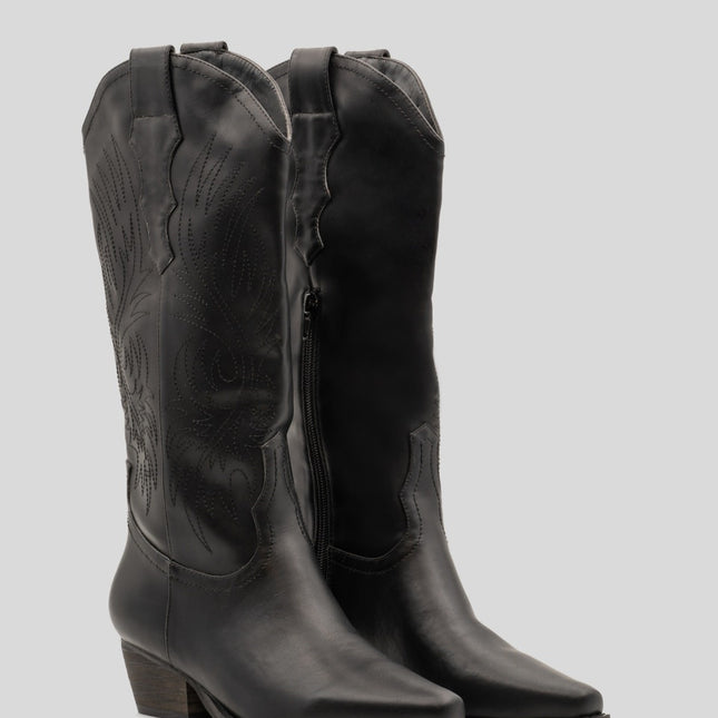 Buonarotti Cowboystiefel Schwarze Nähte in Lederoptik