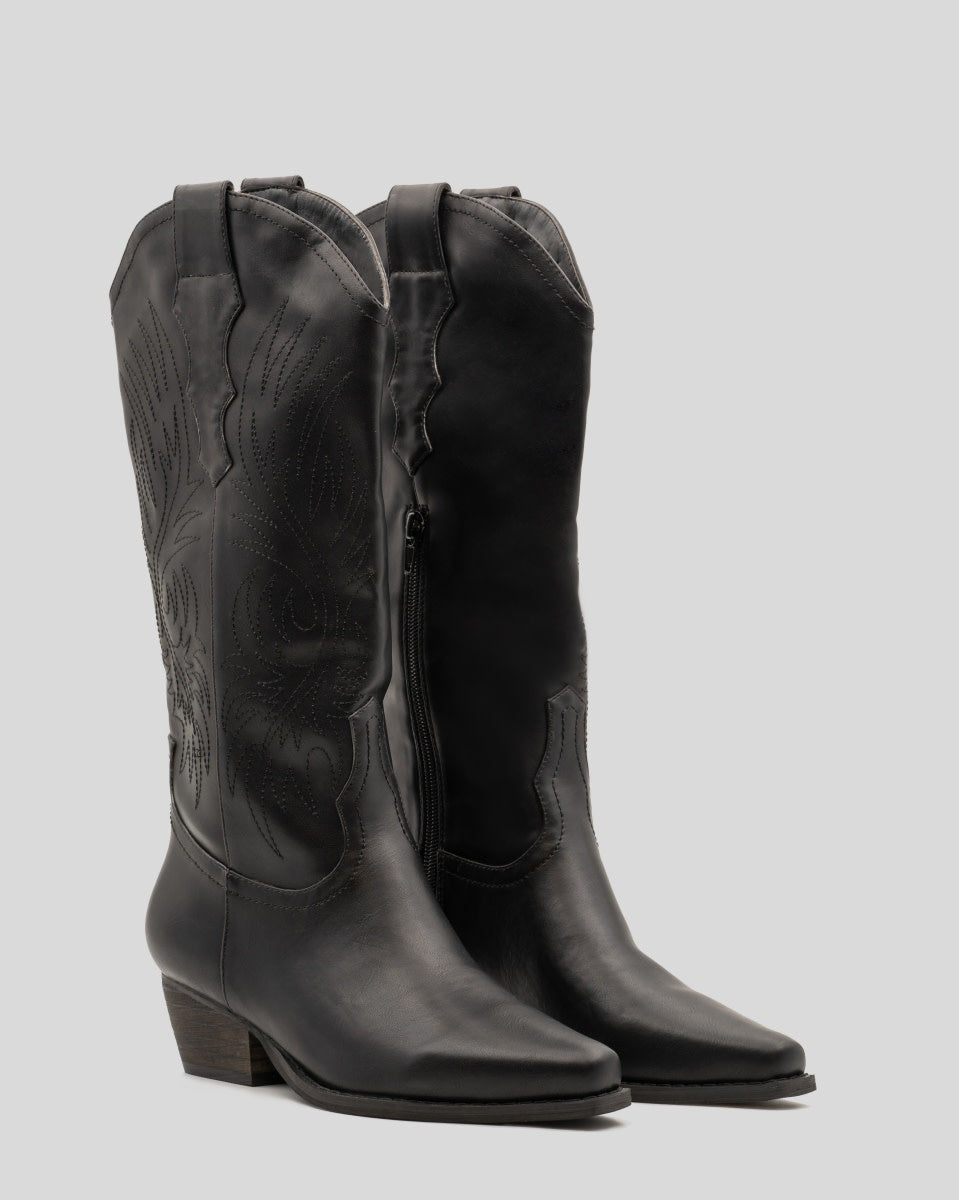 Buonarotti Cowboystiefel Schwarze Nähte in Lederoptik