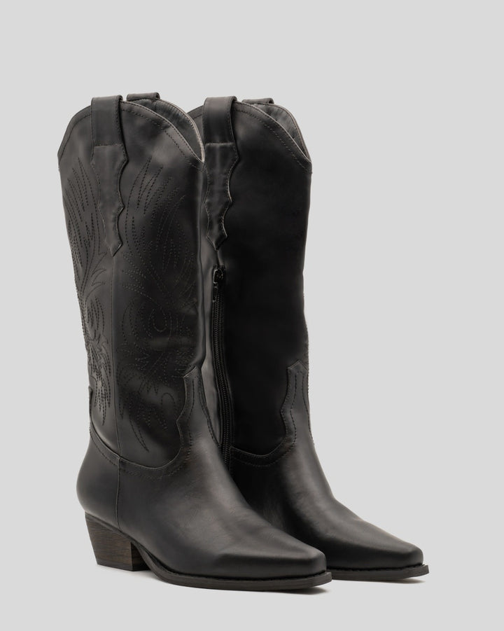Buonarotti Cowboystiefel Schwarze Nähte in Lederoptik