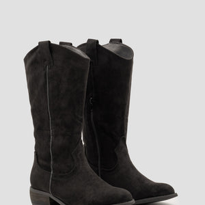 Buonarotti Cowboy Stiefel Schwarz Suedine Basic Niedriger Absatz