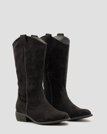 Buonarotti Cowboy Stiefel Schwarz Suedine Basic Niedriger Absatz