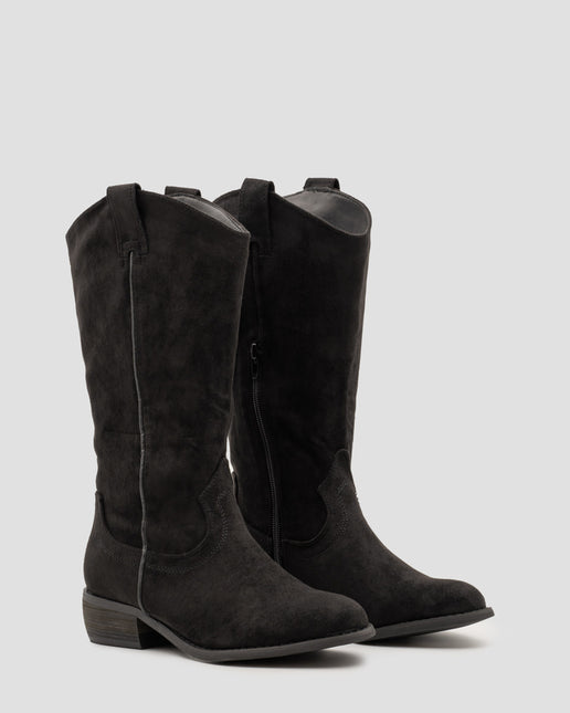 Buonarotti Cowboy Stiefel Schwarz Suedine Basic Niedriger Absatz