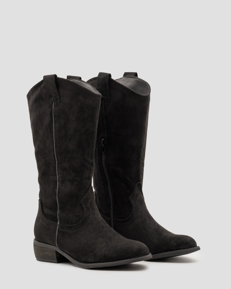 Buonarotti Cowboy Stiefel Schwarz Suedine Basic Niedriger Absatz