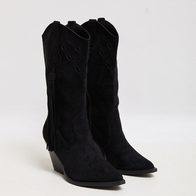 Buonarotti Cowboy Stiefel Schwarz Suedine Bohemian Fringe