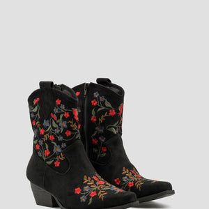 Buonarotti Cowboy Stiefel Schwarz Suedine Short Floral