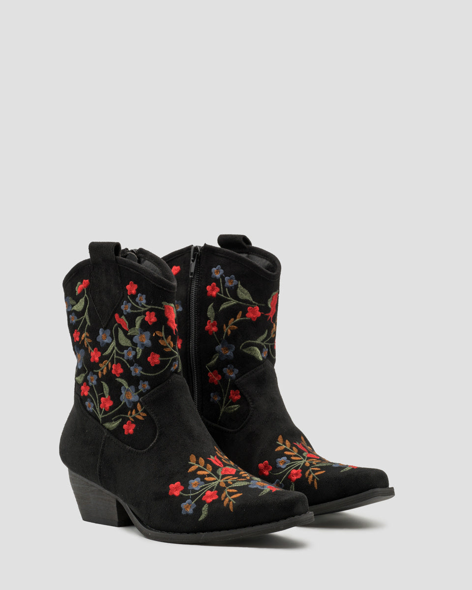 Buonarotti Cowboy Stiefel Schwarz Suedine Short Floral