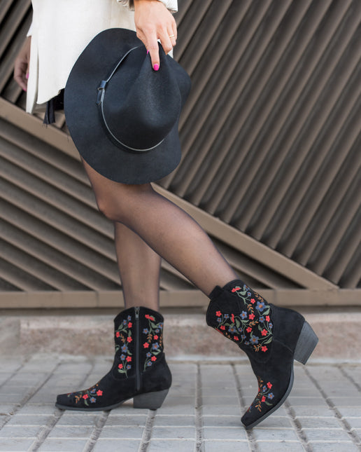 Buonarotti Cowboy Stiefel Schwarz Suedine Short Floral