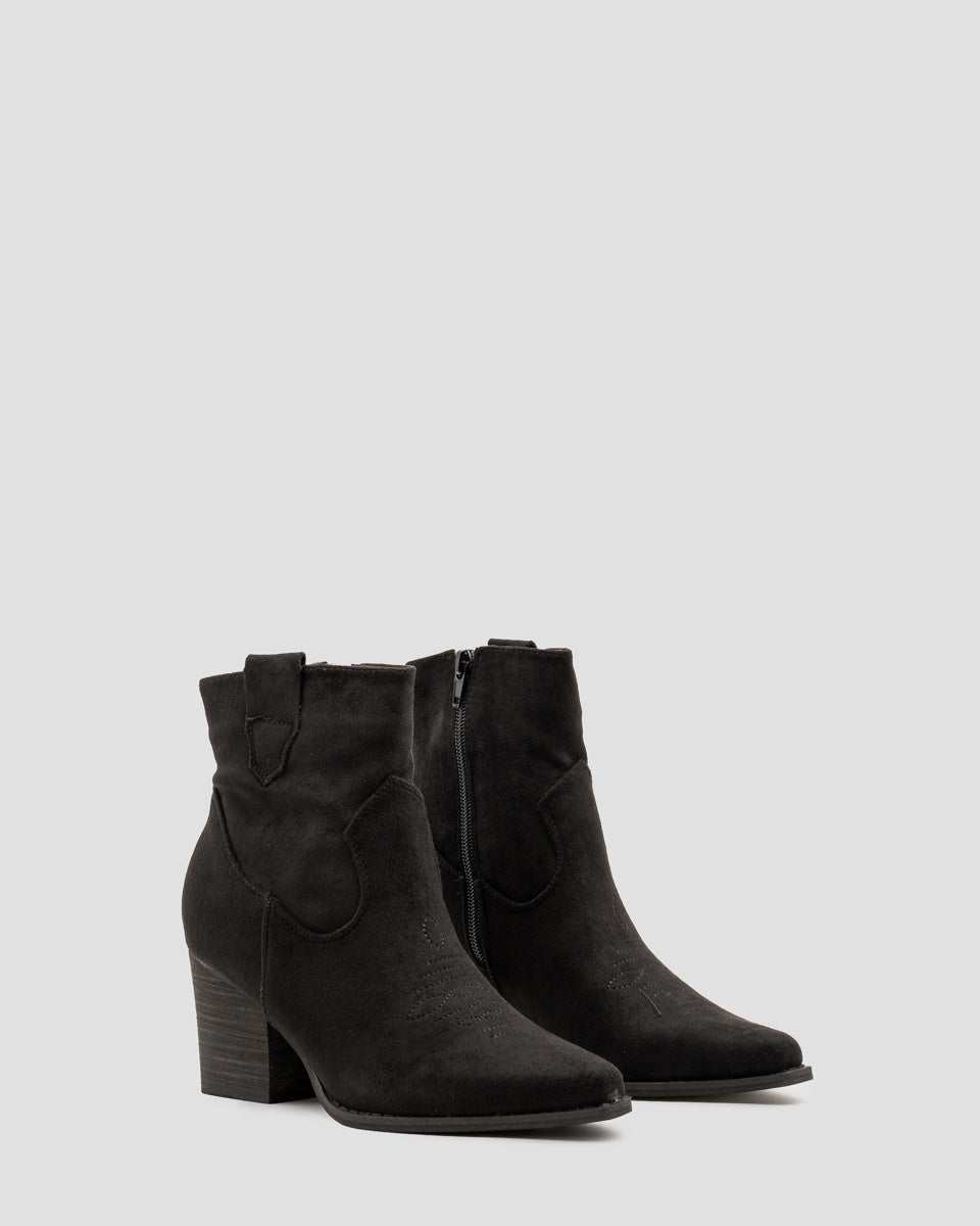 Buonarotti Cowboystiefel, schwarz, aus Wildlederimitat, kurz