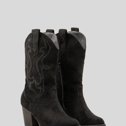 Buonarotti Cowboy Stiefel Schwarz Suedine Strass