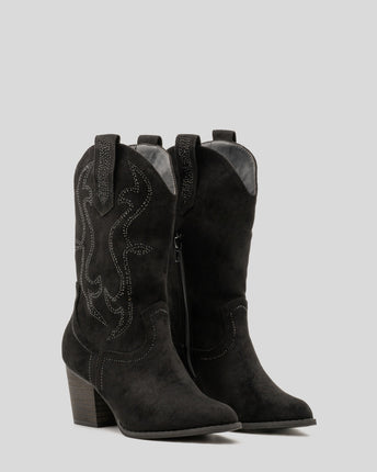 Buonarotti Cowboy Stiefel Schwarz Suedine Strass