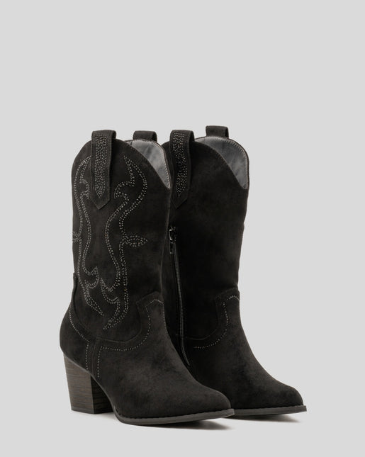 Buonarotti Cowboy Stiefel Schwarz Suedine Strass