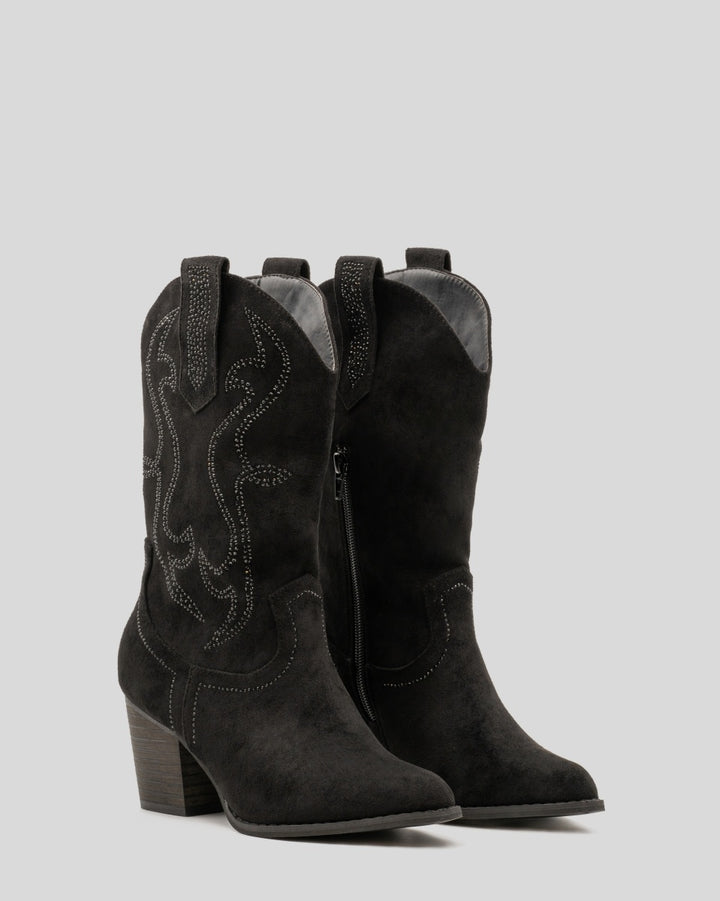Buonarotti Cowboy Stiefel Schwarz Suedine Strass