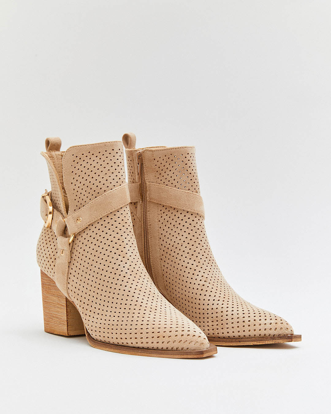 Buonarotti Stiefelette Beige Veloursleder Schnalle Gold