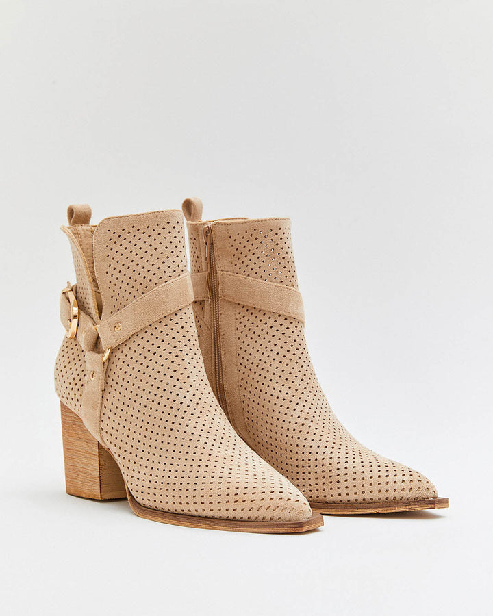 Buonarotti Stiefelette Beige Veloursleder Schnalle Gold