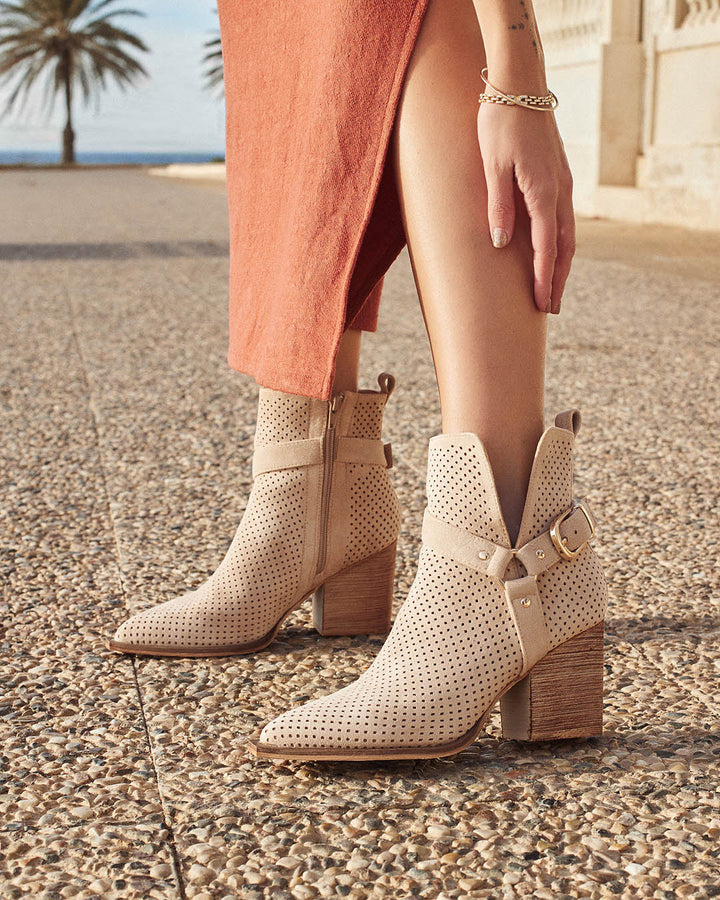 Buonarotti Stiefelette Beige Veloursleder Schnalle Gold