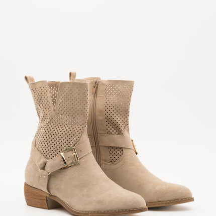 Buonarotti Stiefelette Beige Wildleder Schnalle Niedriger Absatz