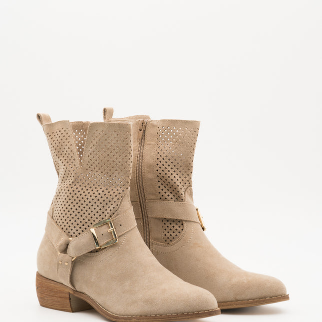 Buonarotti Stiefelette Beige Wildleder Schnalle Niedriger Absatz