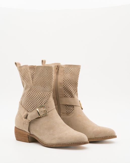 Buonarotti Stiefelette Beige Wildleder Schnalle Niedriger Absatz