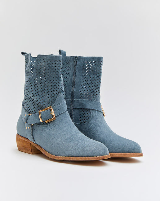 Buonarotti Stiefelette Blau Suedine Schnalle Niedriger Absatz