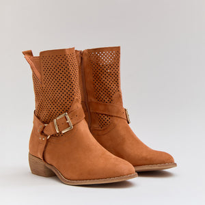 Buonarotti Stiefelette Orange Suedine Schnalle Niedriger Absatz